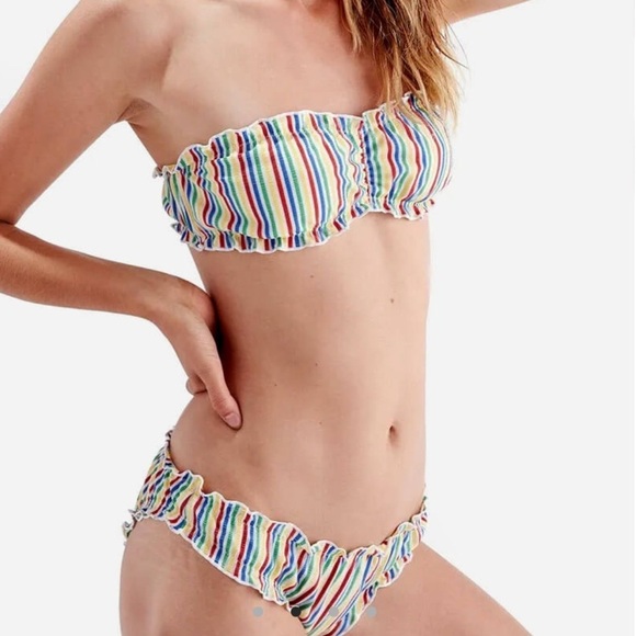 Solid & Striped Women's XS Rainbow Striped Bikini Seersucker Ruffle Audrey Top - Picture 11 of 14